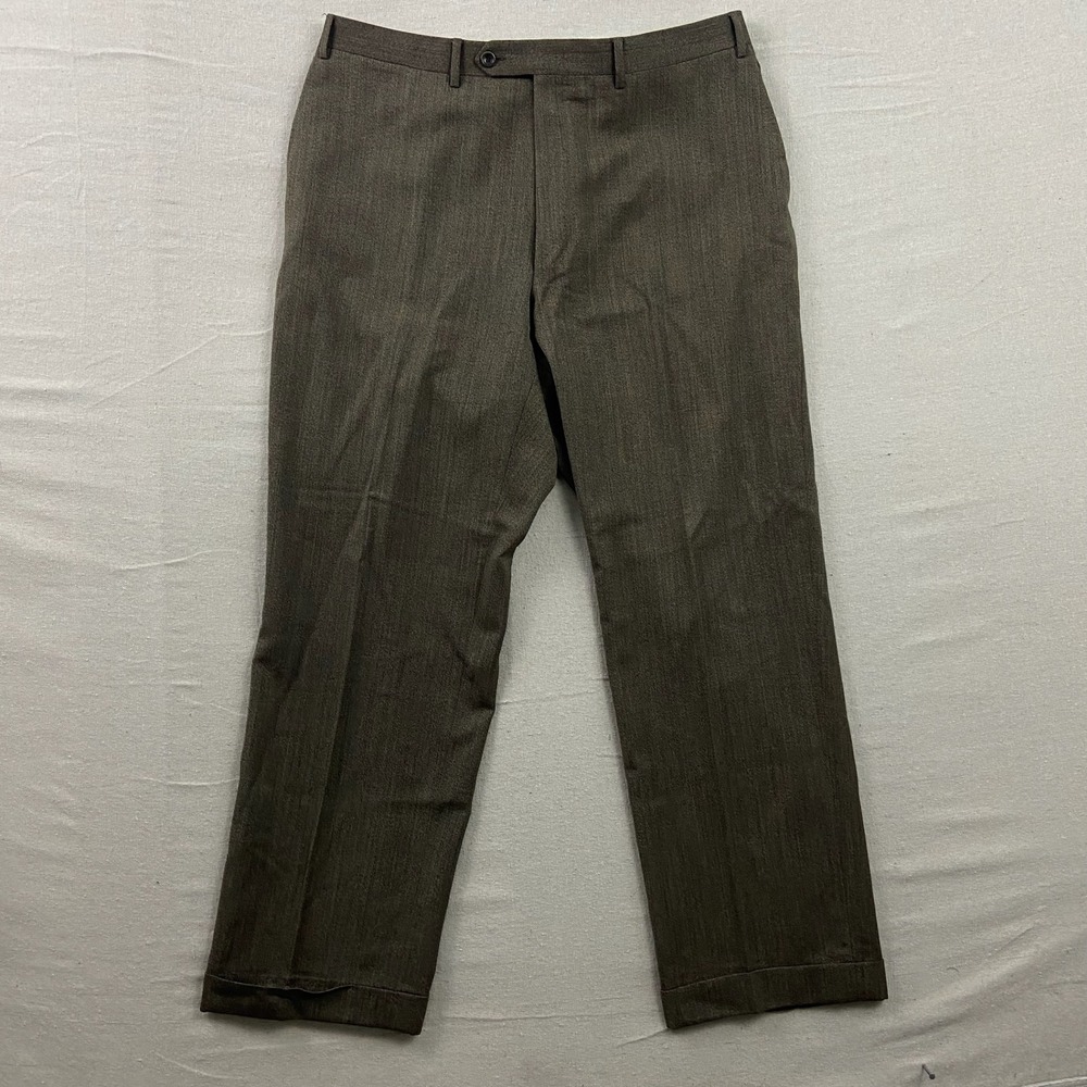 Canali Proposta Dress Trousers Mens 38 Brown 100% Pure Wool Made in Italy Cuffed